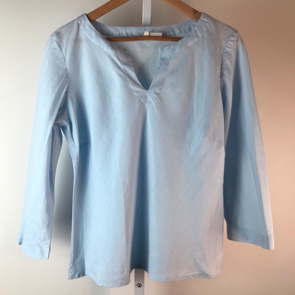 Moth Anthropologie Baby Blue Linen Top 14